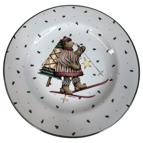 Set Of 4 Sakura Debbie Mumm Sledding Characters Ceramic Salad Plates 8.25 Skiing - Picture 6 of 9